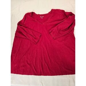 Roman's Woman's Red V-Neck Long‎ Sleeve Casual Top